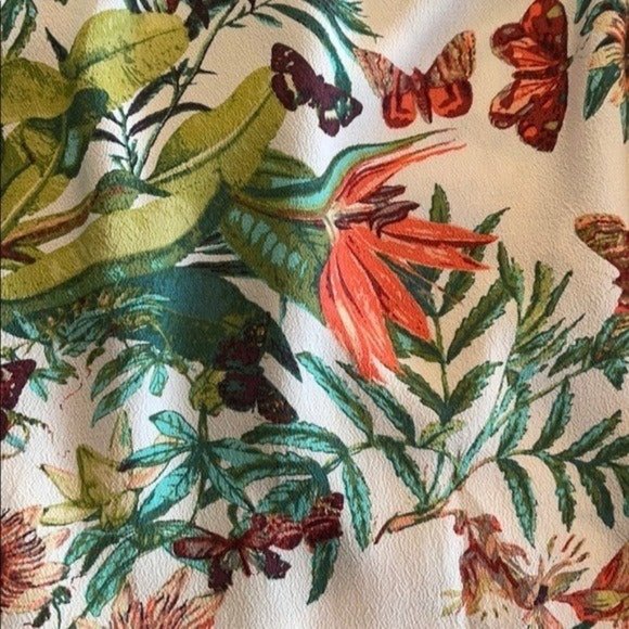 H&M Hawaiian Tropical Top Floral Blouse Short Sleeve Sheer White Vacation Sz 2 - Picture 5 of 5